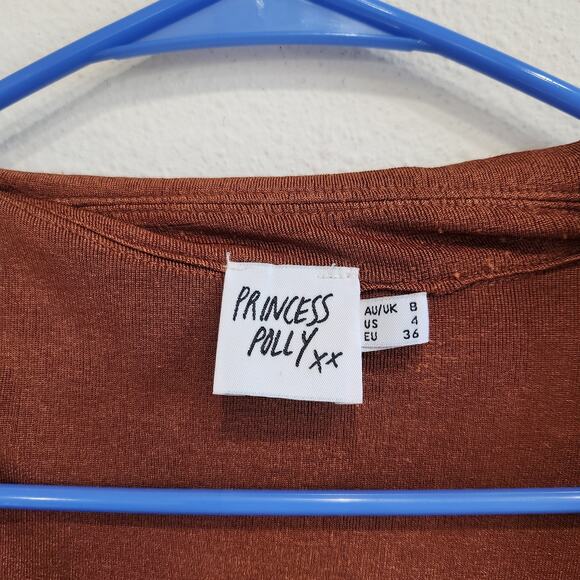 Princess Polly Long Sleeve Collared Mini Dress Side Ring Detail Brown Size US 4 - Picture 7 of 9